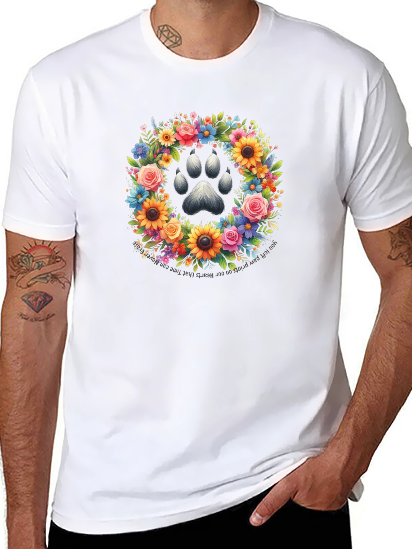 Floral Paw Print Memorial T-Shirt