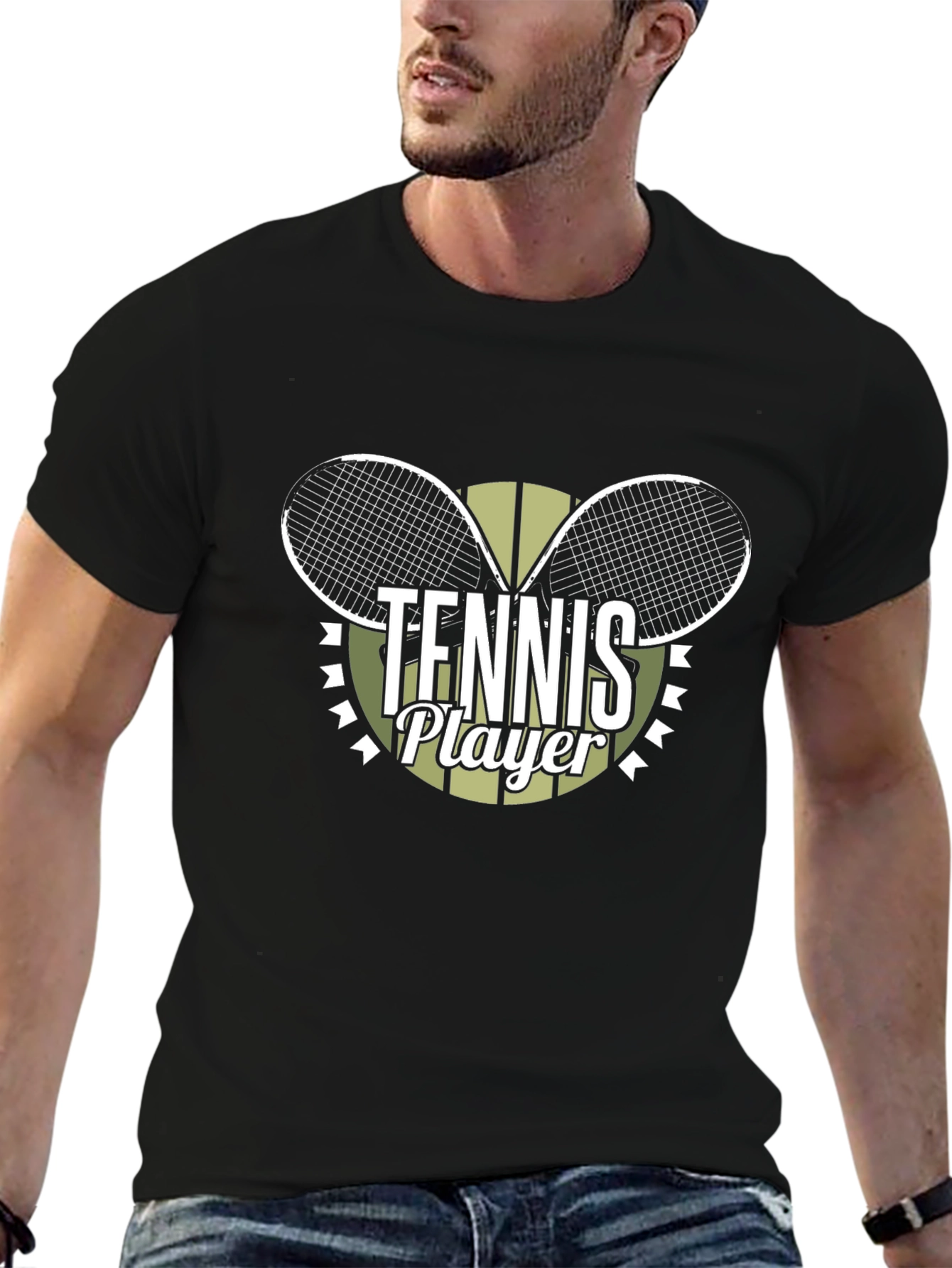 Tennis Player Graphic Tee - Sporty Black T-Shirt