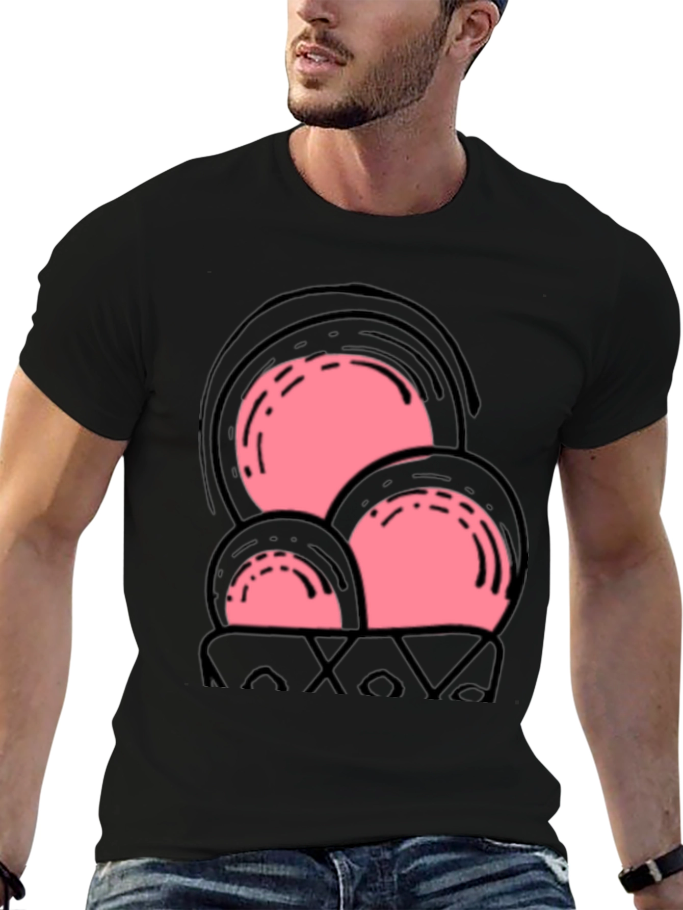 Fun Pink Ice Cream Cone Graphic Tee - Black