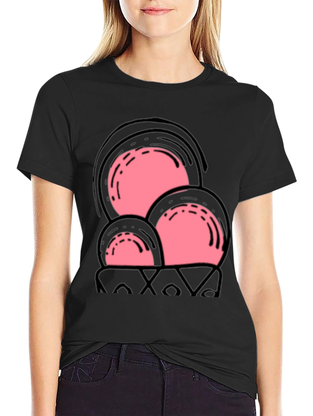 Fun Pink Ice Cream Cone Graphic Tee - Black