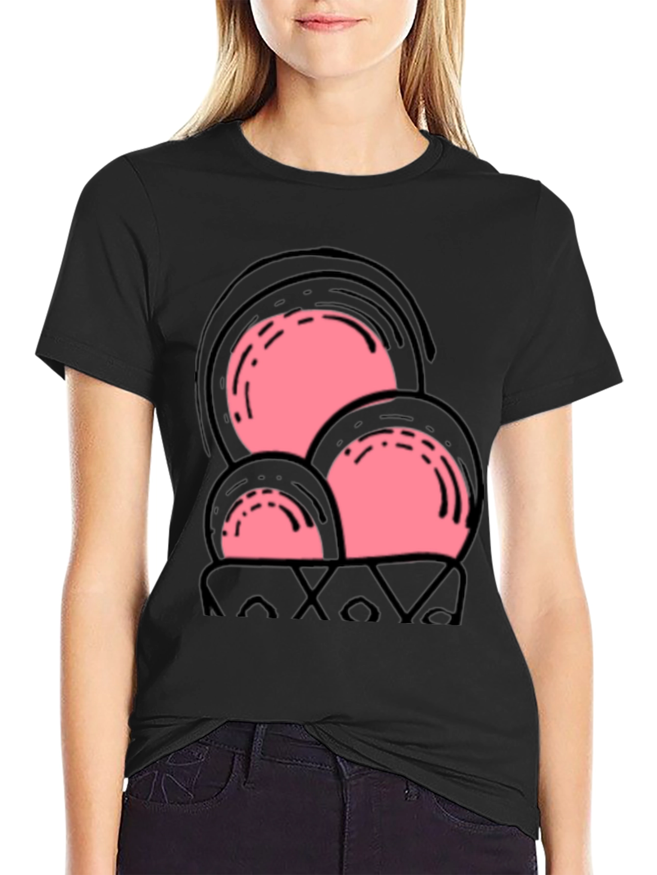 Fun Pink Ice Cream Cone Graphic Tee - Black