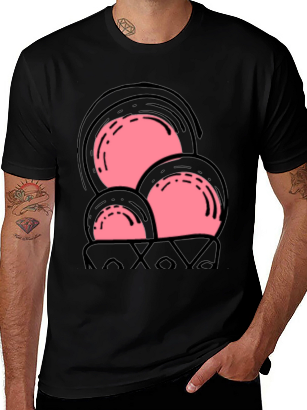 Fun Pink Ice Cream Cone Graphic Tee - Black