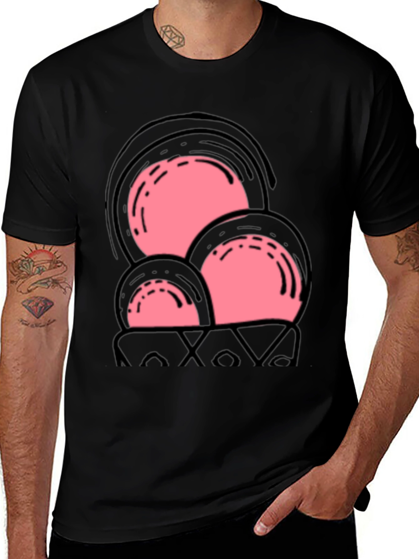 Fun Pink Ice Cream Cone Graphic Tee - Black