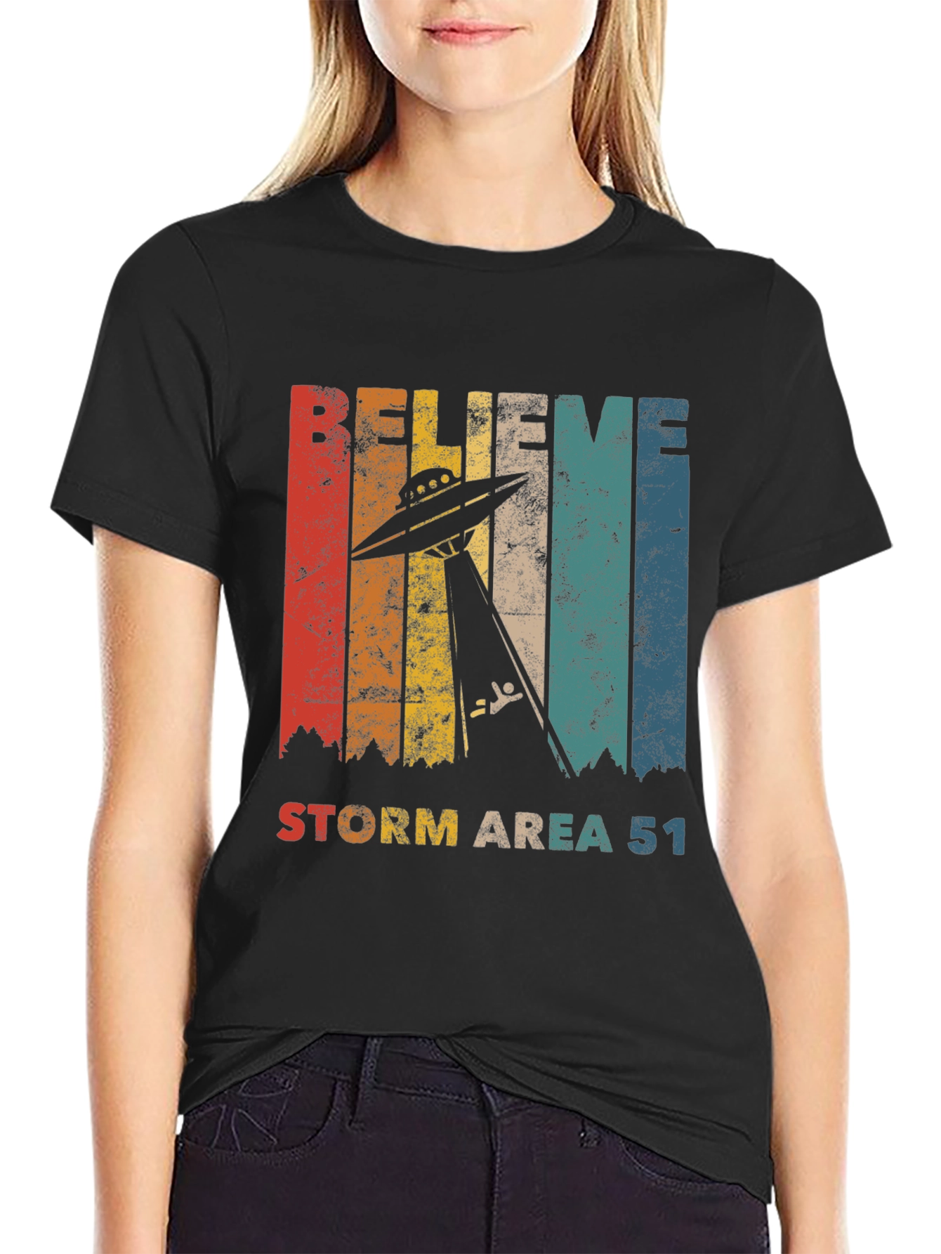 Believe Storm Area 51 T-Shirt - Retro UFO Abduction Tee