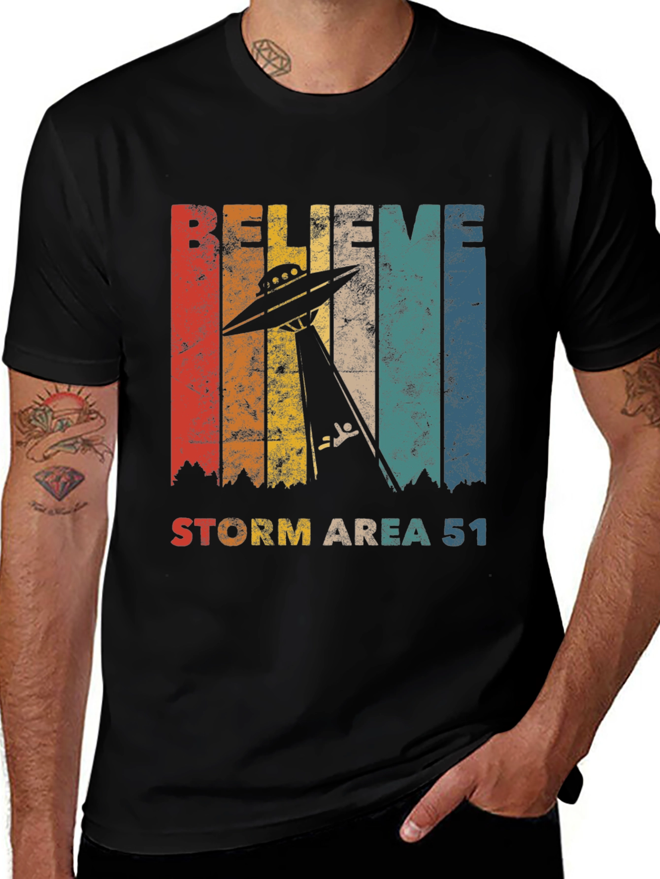 Believe Storm Area 51 T-Shirt - Retro UFO Abduction Tee