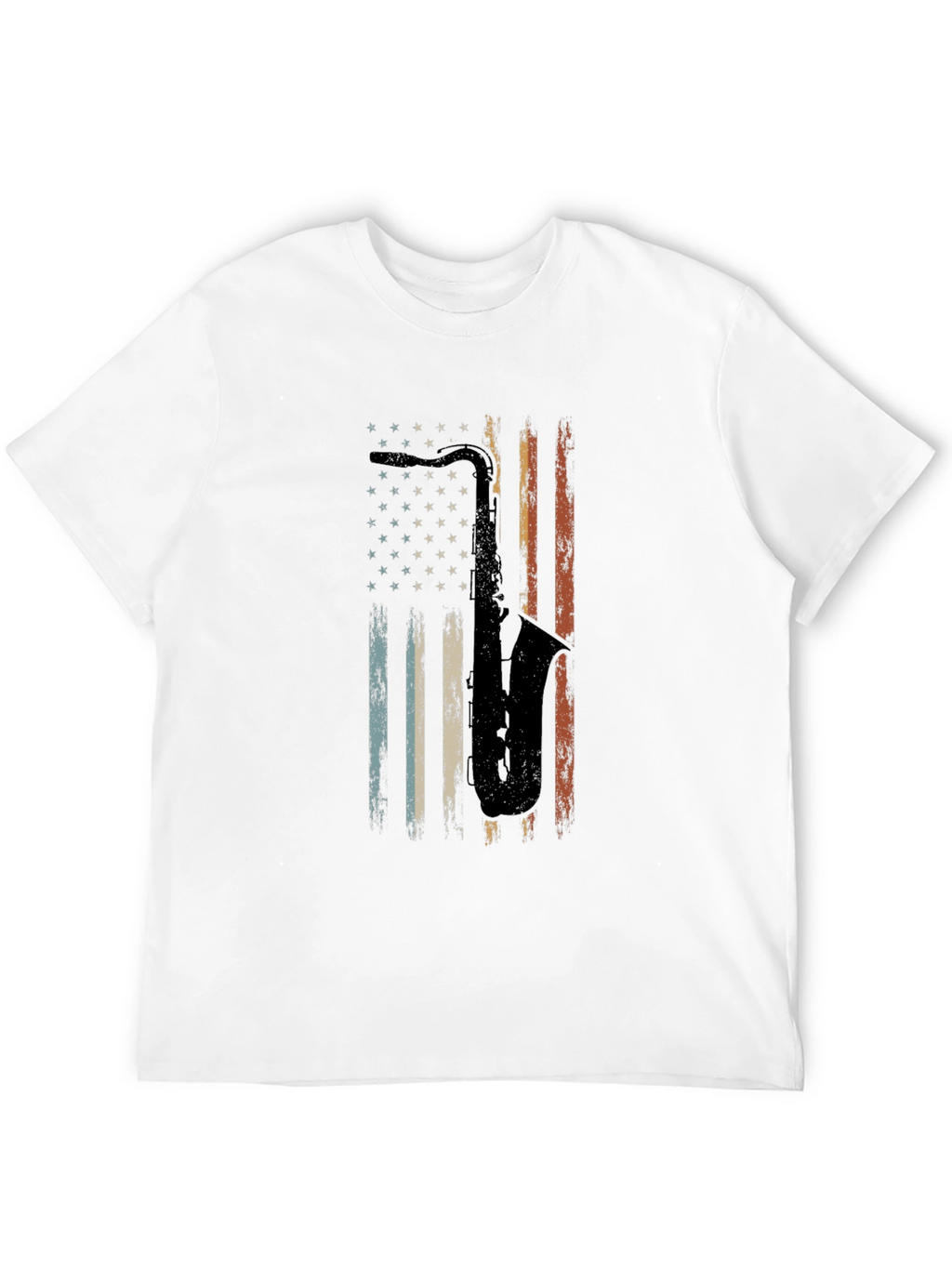 Saxophone American Flag Graphic Tee - Black Cotton T-Shirt