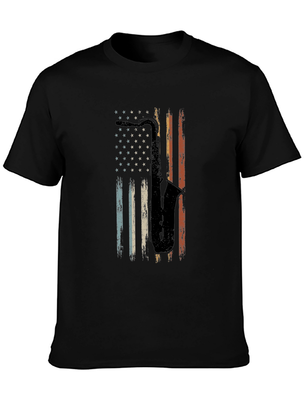 Saxophone American Flag Graphic Tee - Black Cotton T-Shirt