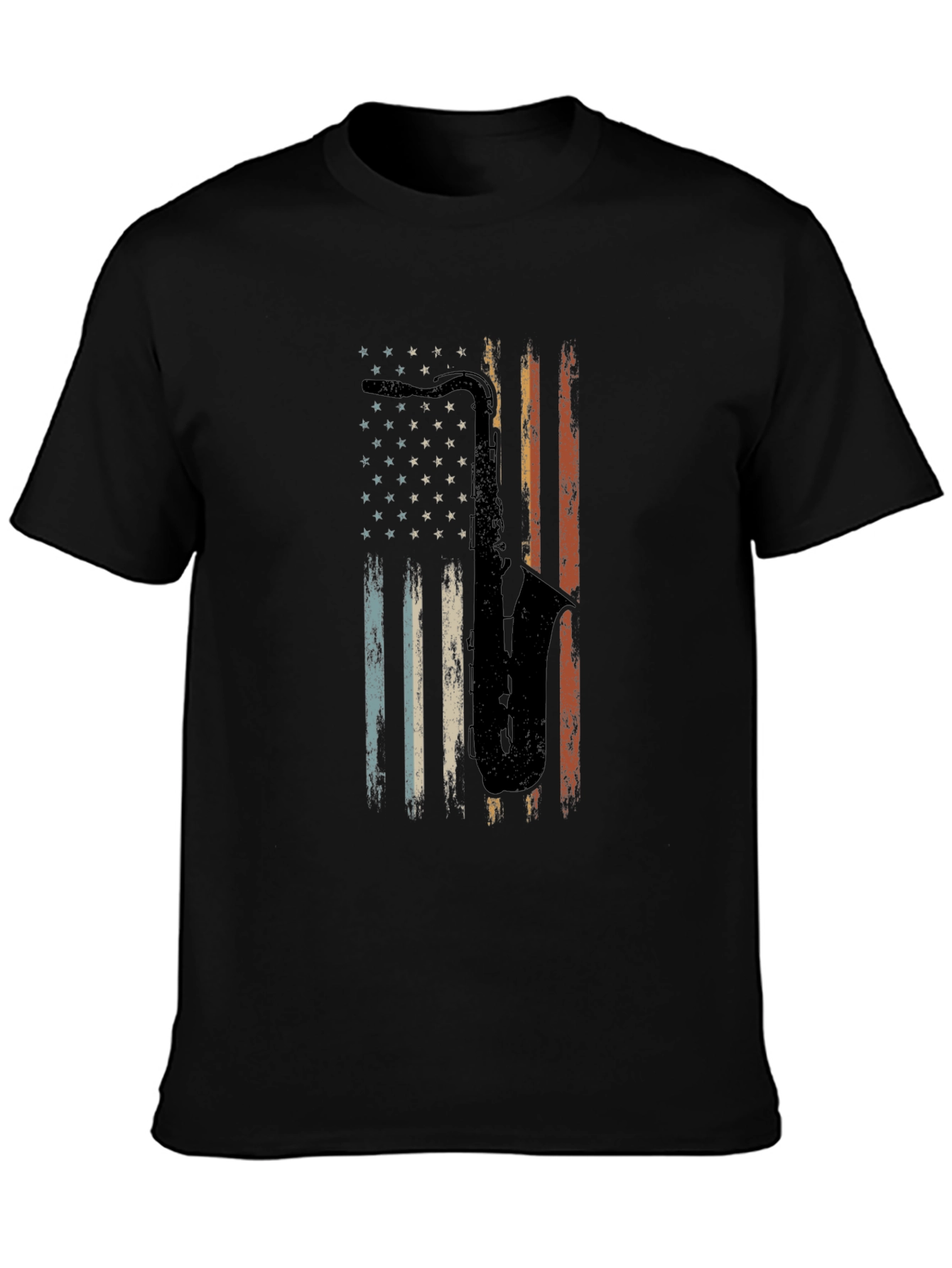 Saxophone American Flag Graphic Tee - Black Cotton T-Shirt