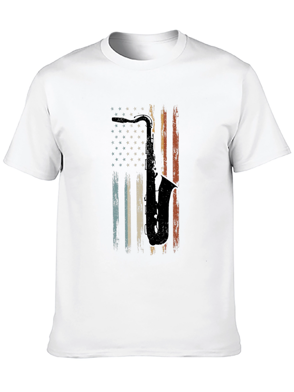 Saxophone American Flag Graphic Tee - Black Cotton T-Shirt