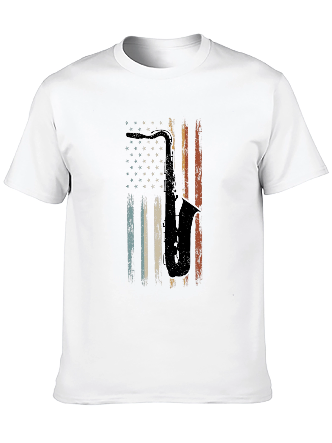 Saxophone American Flag Graphic Tee - Black Cotton T-Shirt