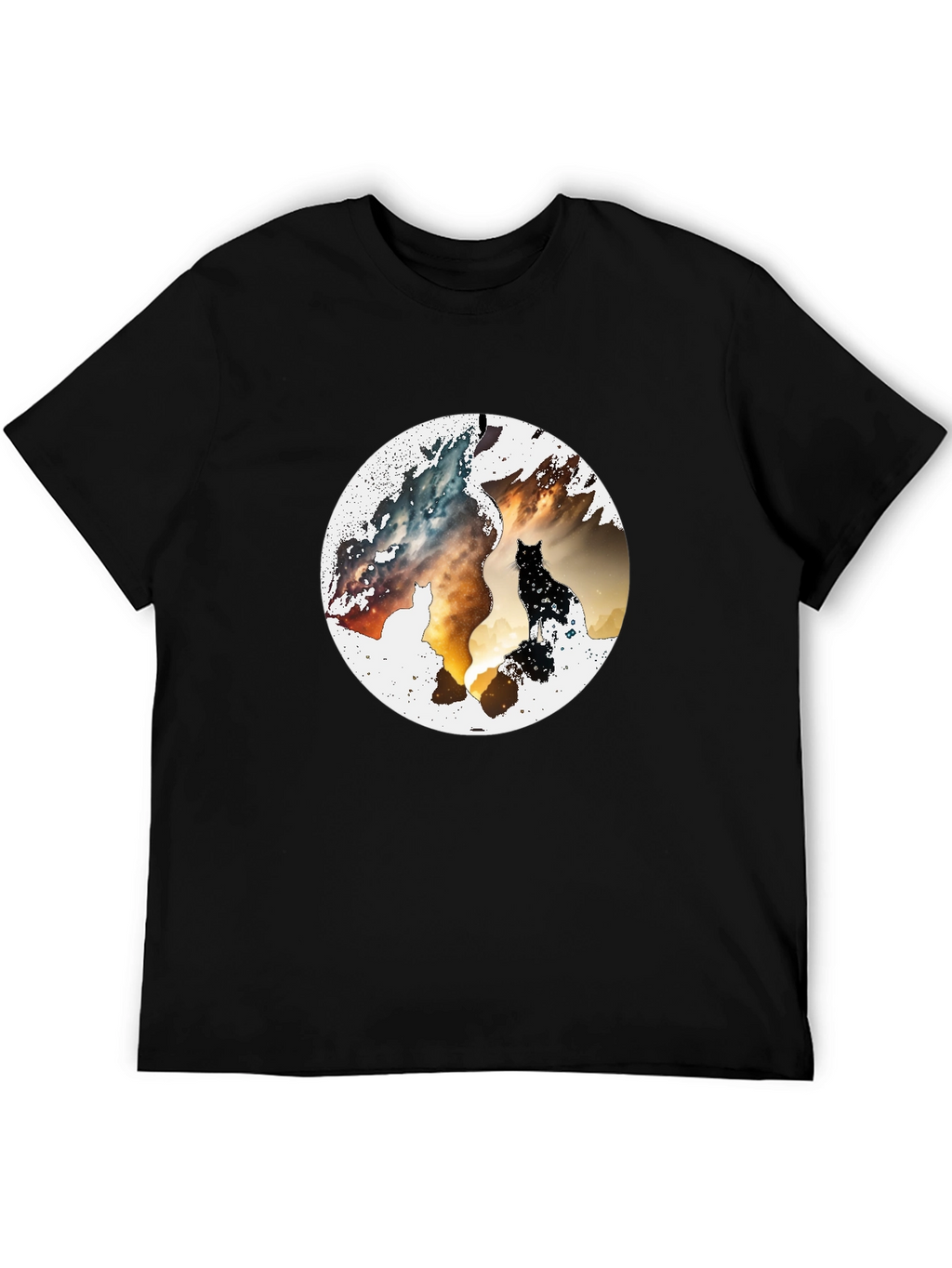 Abstract Cat Graphic Print Black T-Shirt
