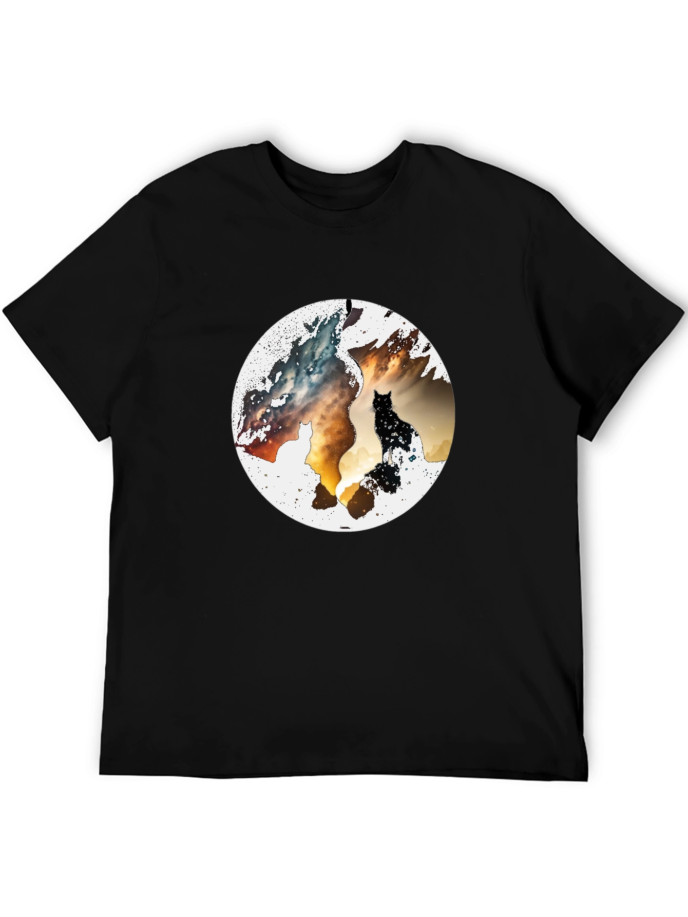 Abstract Cat Graphic Print Black T-Shirt