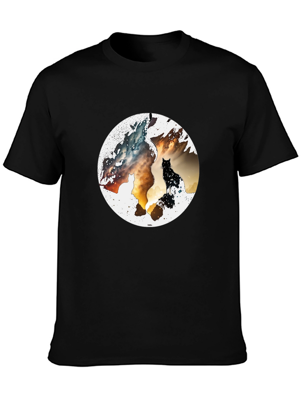 Abstract Cat Graphic Print Black T-Shirt