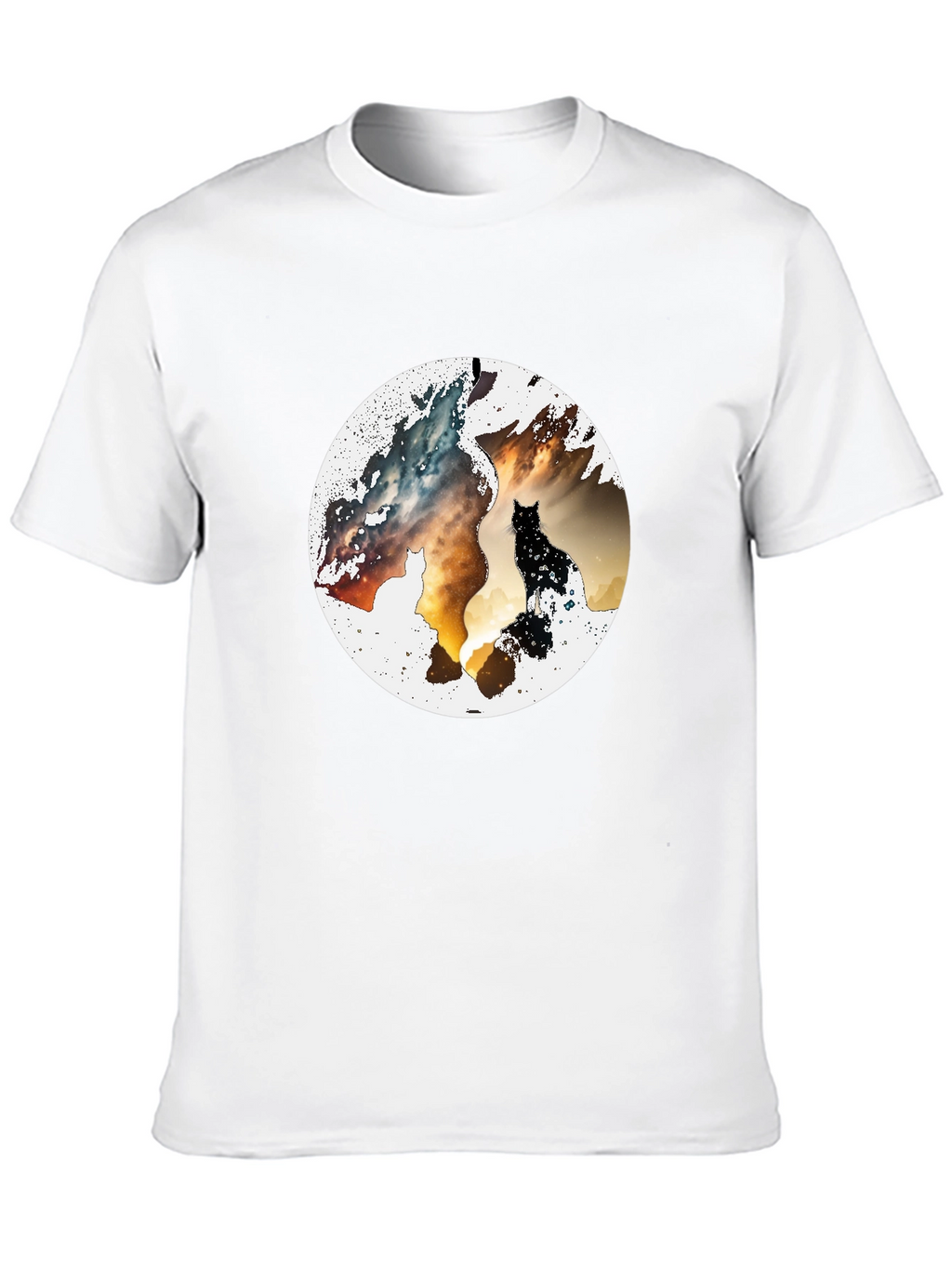 Abstract Cat Graphic Print Black T-Shirt