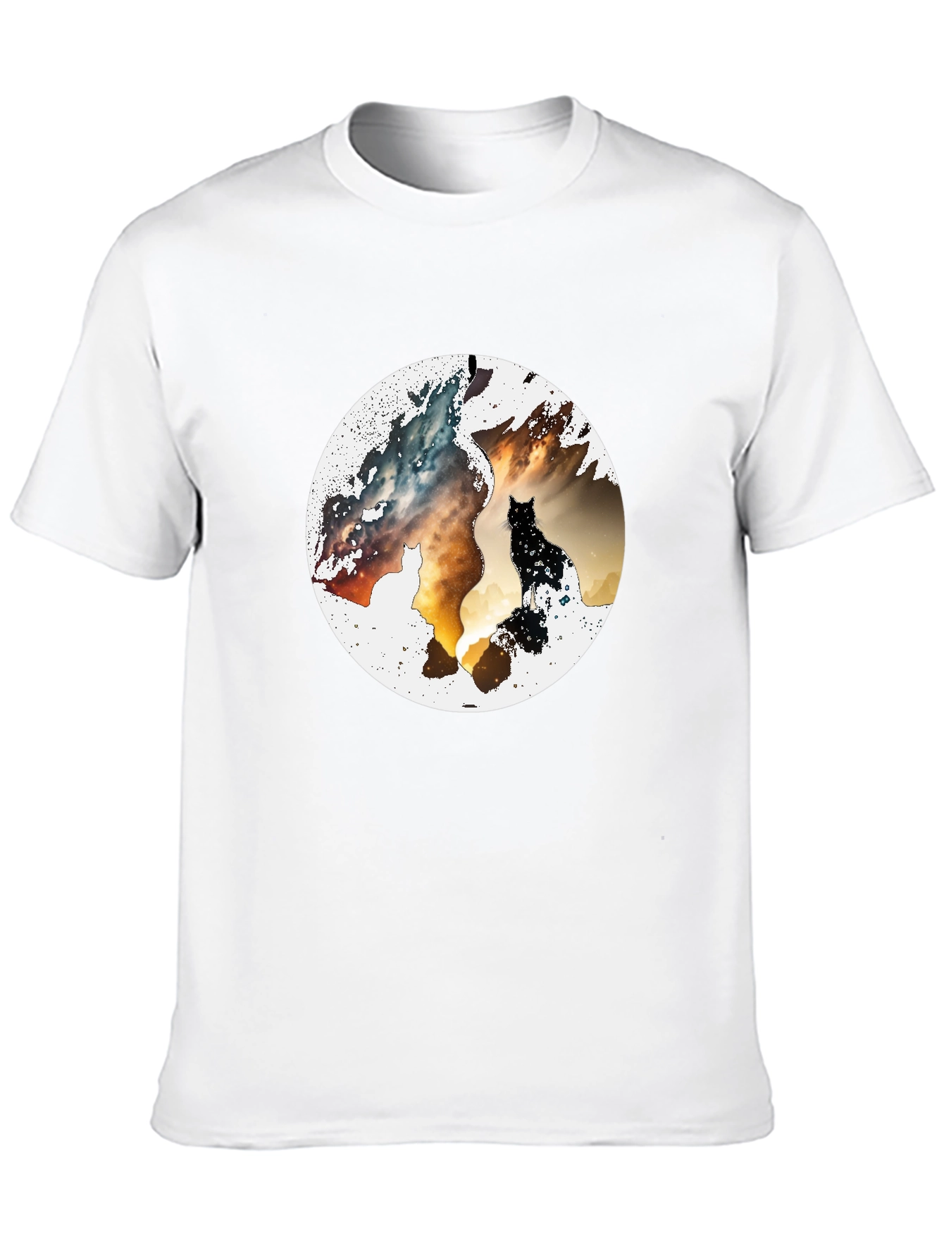 Abstract Cat Graphic Print Black T-Shirt