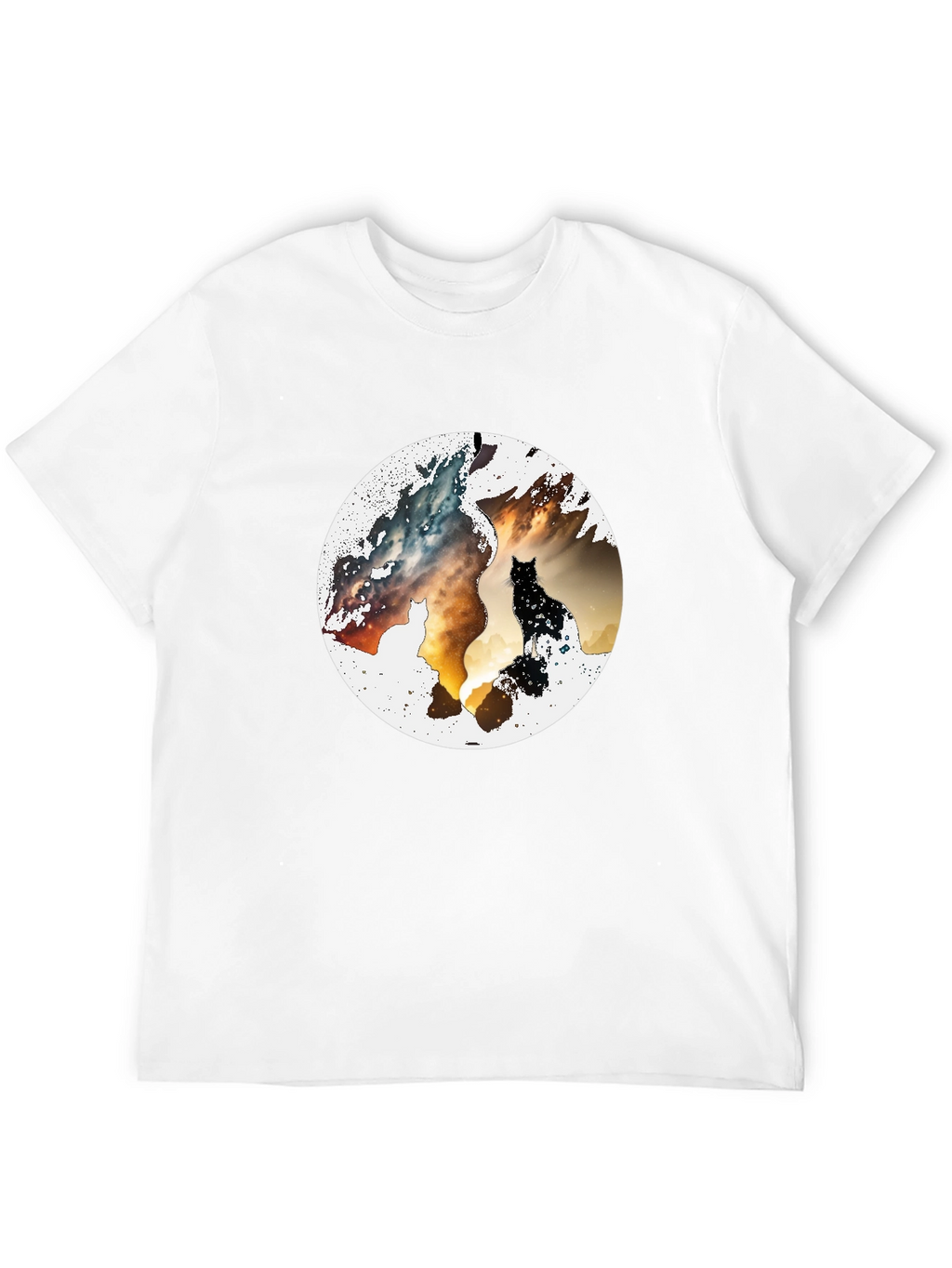 Abstract Cat Graphic Print Black T-Shirt