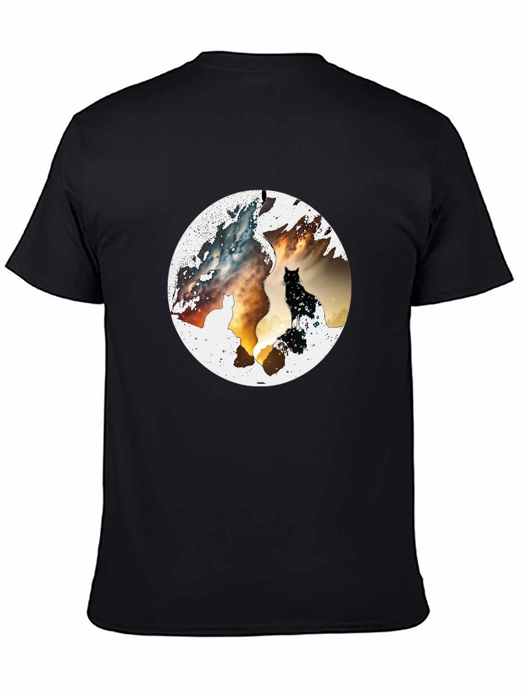 Abstract Cat Graphic Print Black T-Shirt