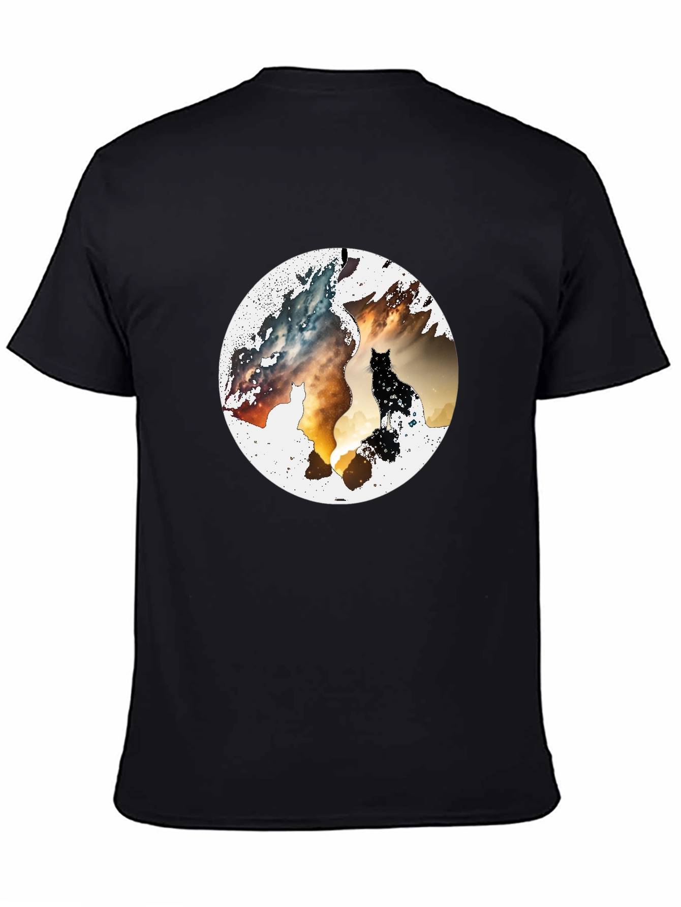 Abstract Cat Graphic Print Black T-Shirt