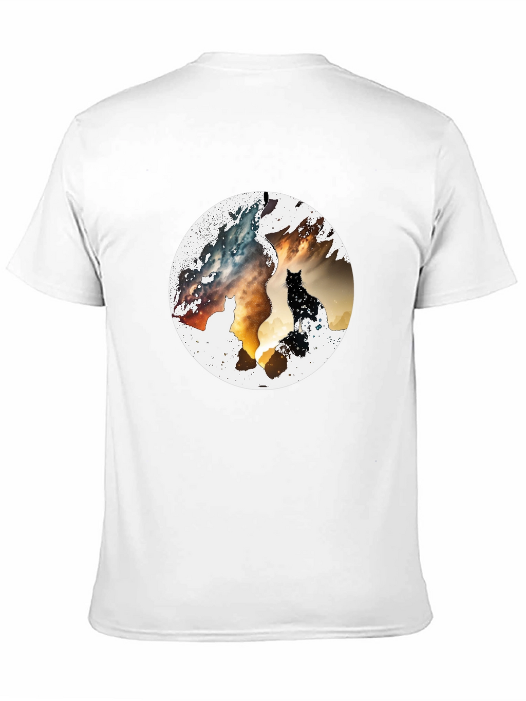 Abstract Cat Graphic Print Black T-Shirt