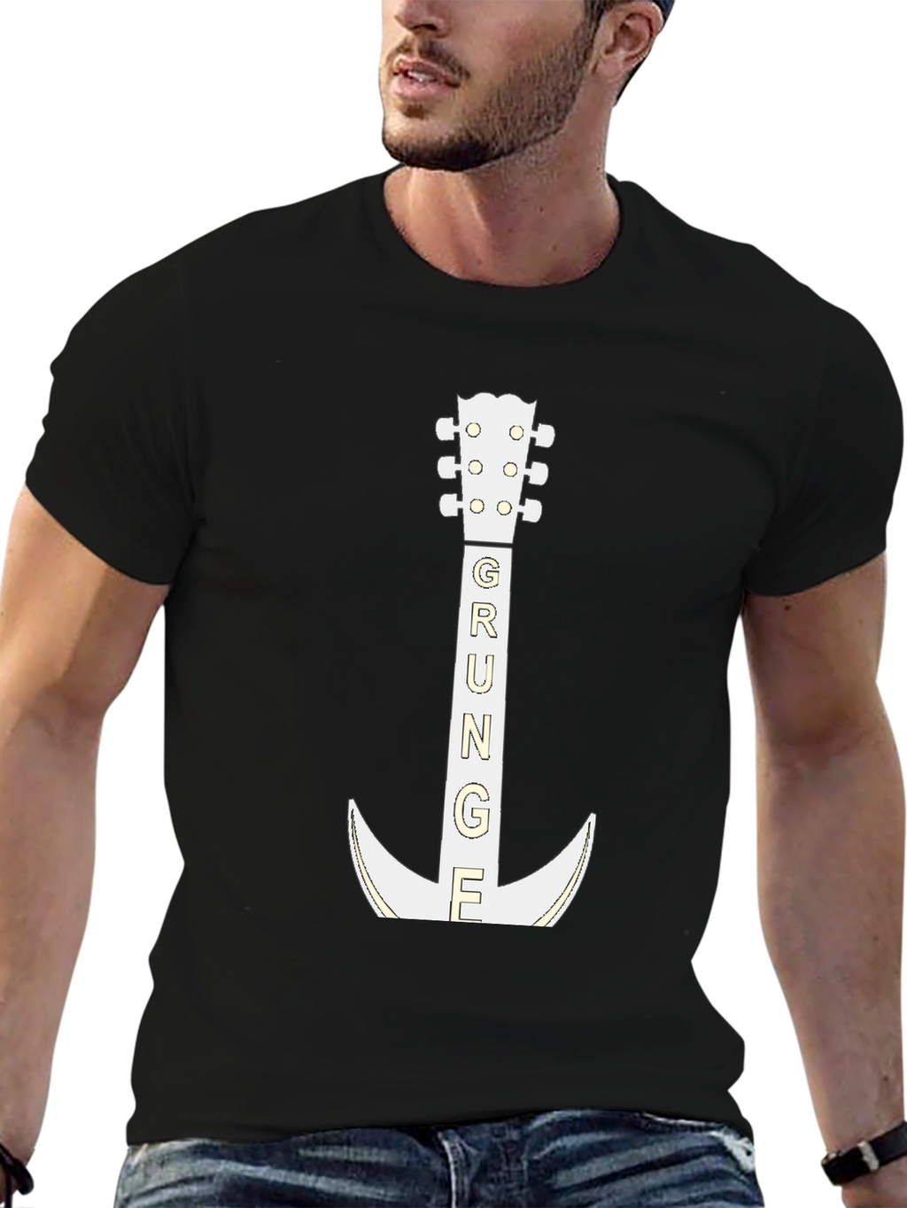Grunge Guitar T-Shirt - Black Cotton Tee