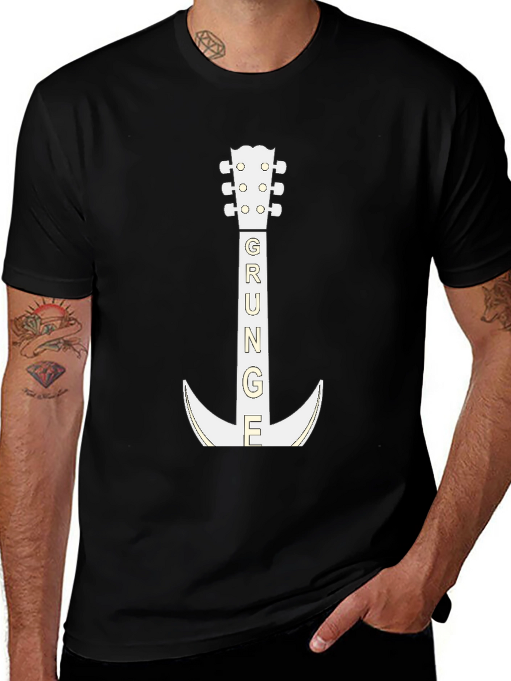 Grunge Guitar T-Shirt - Black Cotton Tee