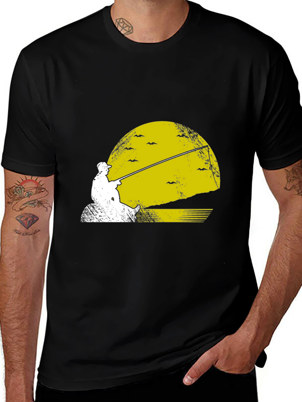 Fishing Sunset Graphic Tee - Black