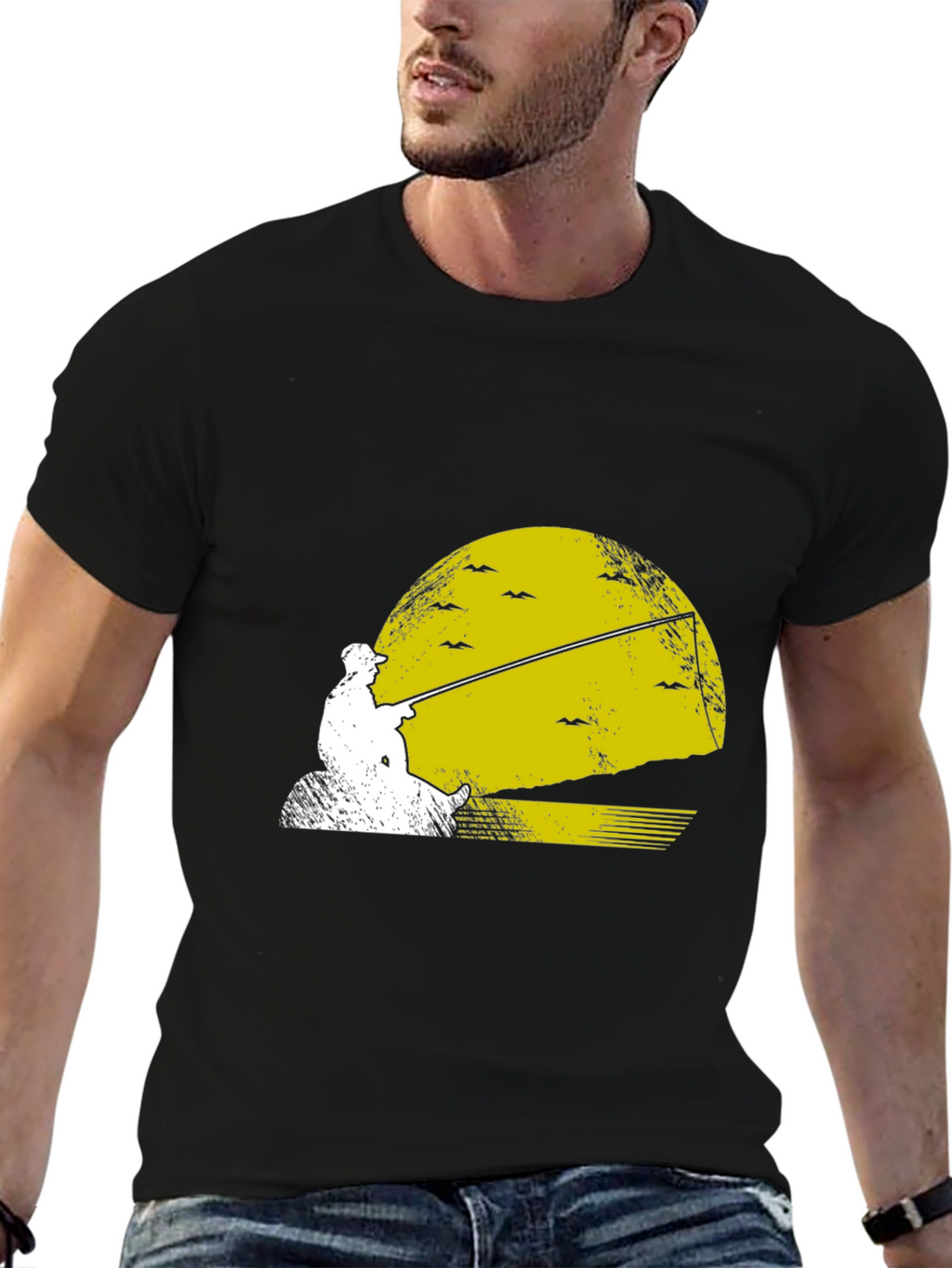 Fishing Sunset Graphic Tee - Black