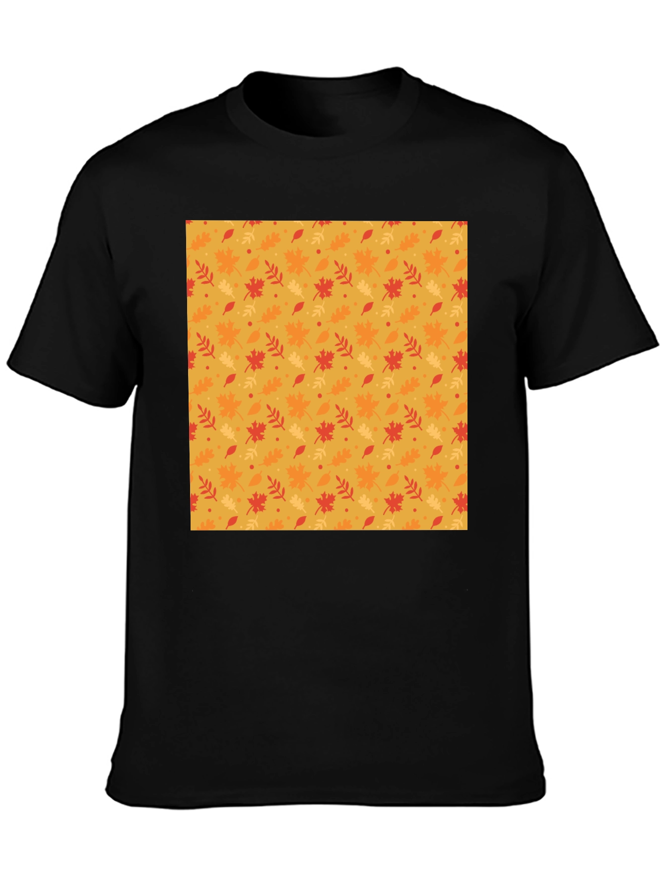Autumn Leaf Pattern Black T-Shirt