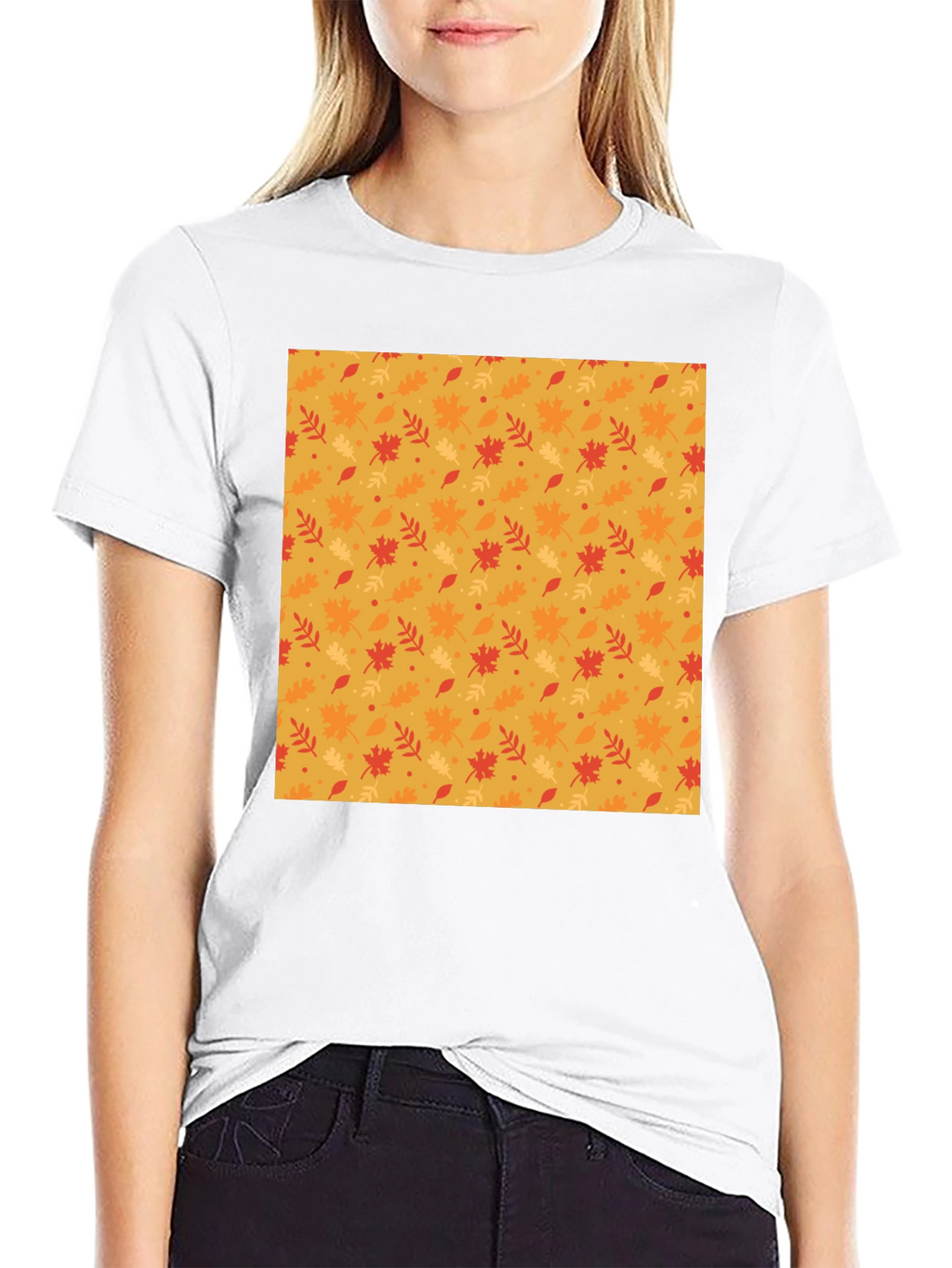 Autumn Leaf Pattern Black T-Shirt