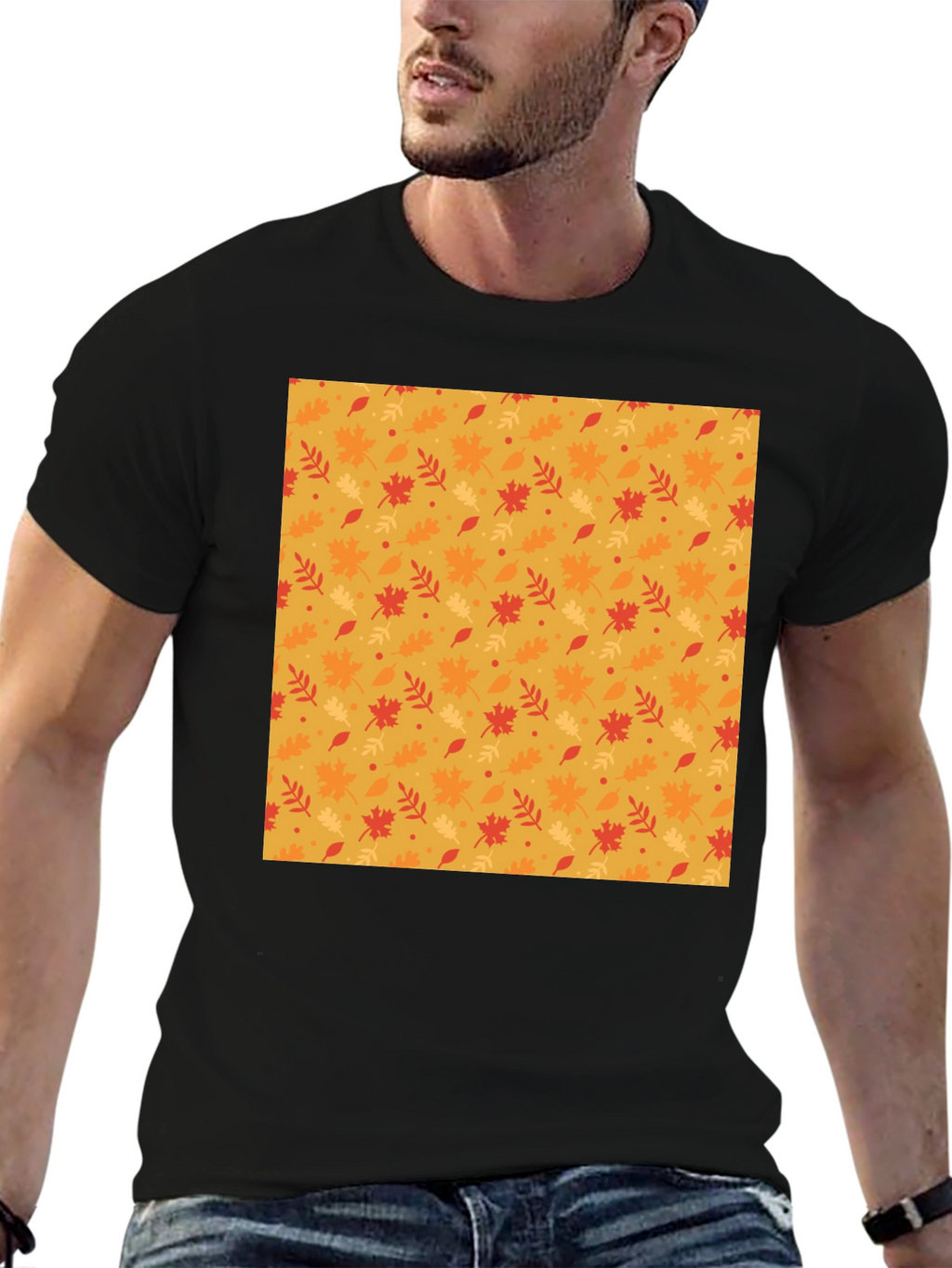 Autumn Leaf Pattern Black T-Shirt