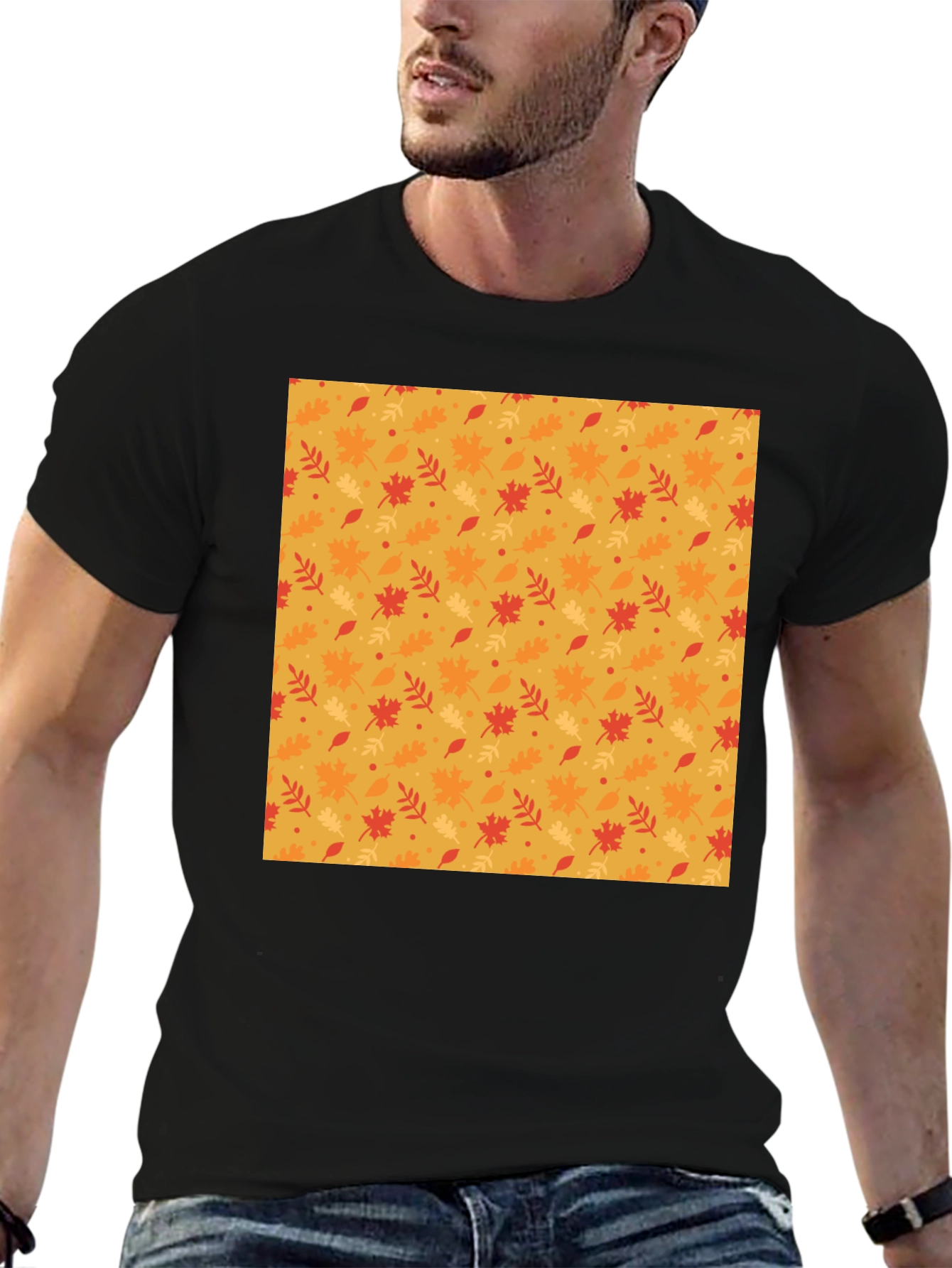 Autumn Leaf Pattern Black T-Shirt