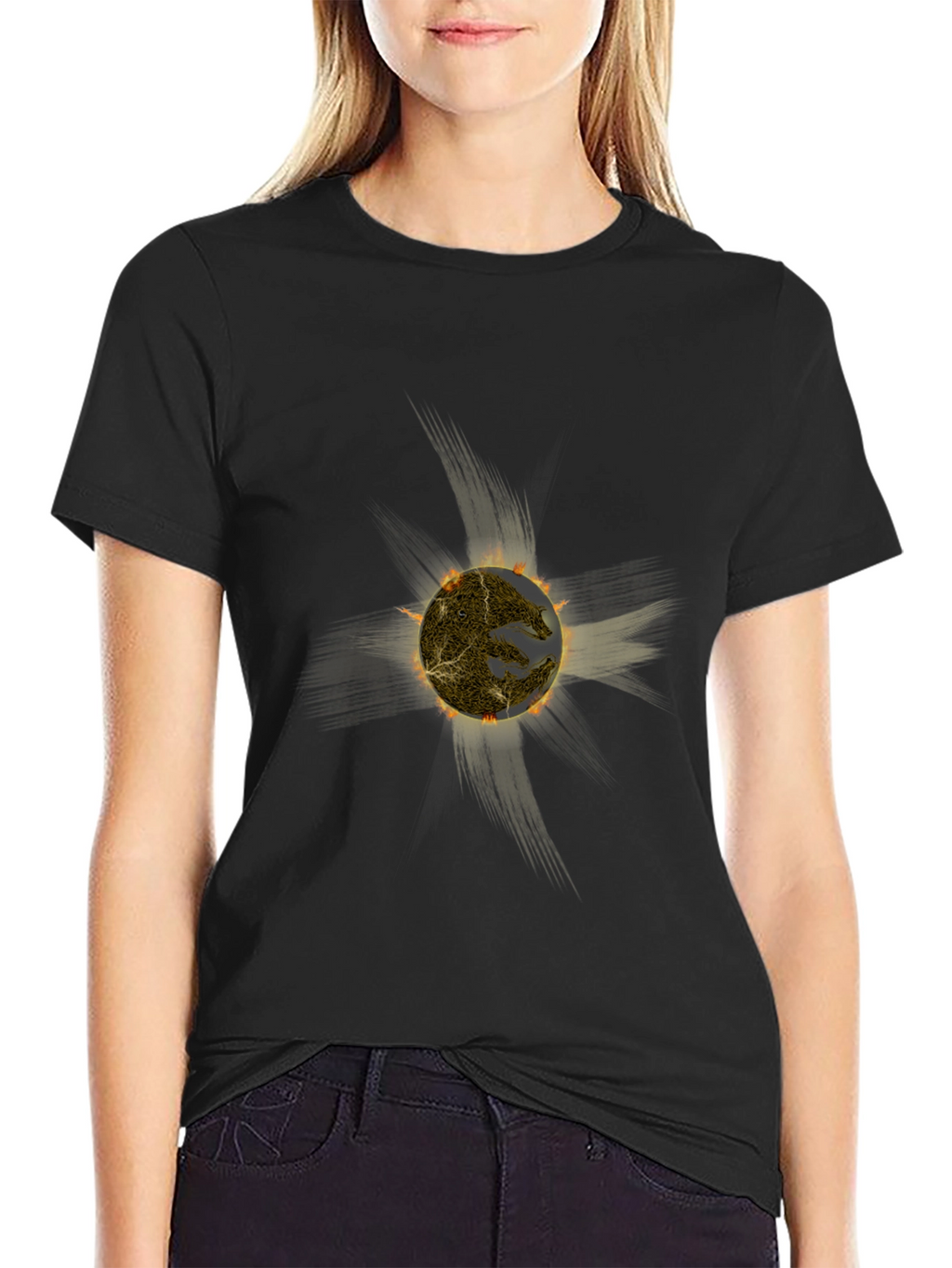 Fiery Sun Graphic Black T-Shirt