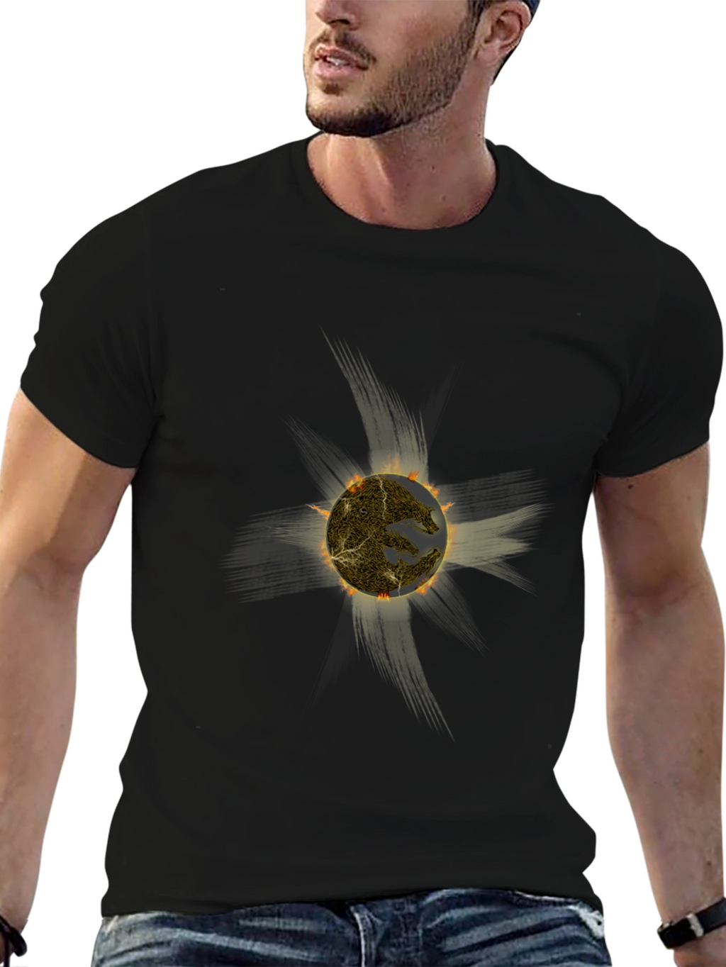 Fiery Sun Graphic Black T-Shirt