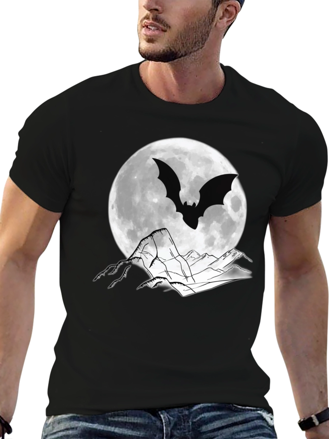 Bat Moon Graphic T-Shirt - Spooky Halloween Tee
