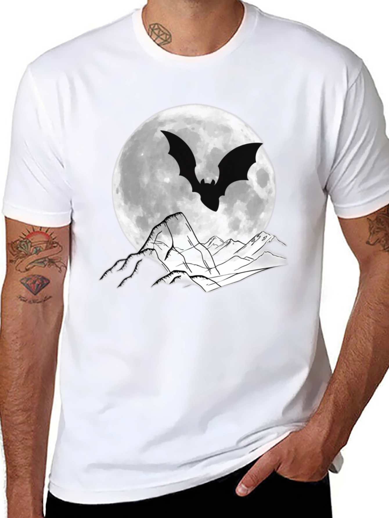 Bat Moon Graphic T-Shirt - Spooky Halloween Tee