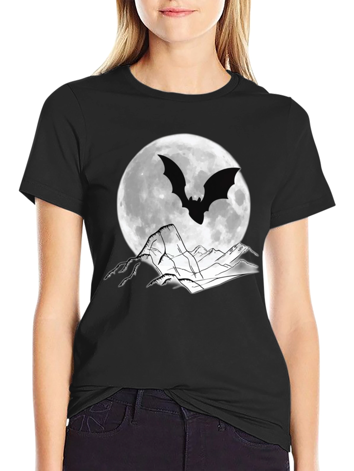 Bat Moon Graphic T-Shirt - Spooky Halloween Tee