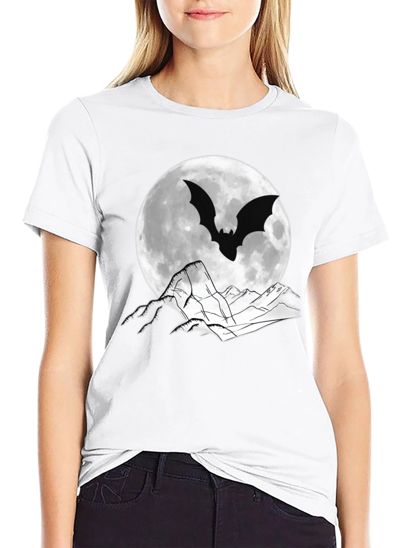 Bat Moon Graphic T-Shirt - Spooky Halloween Tee