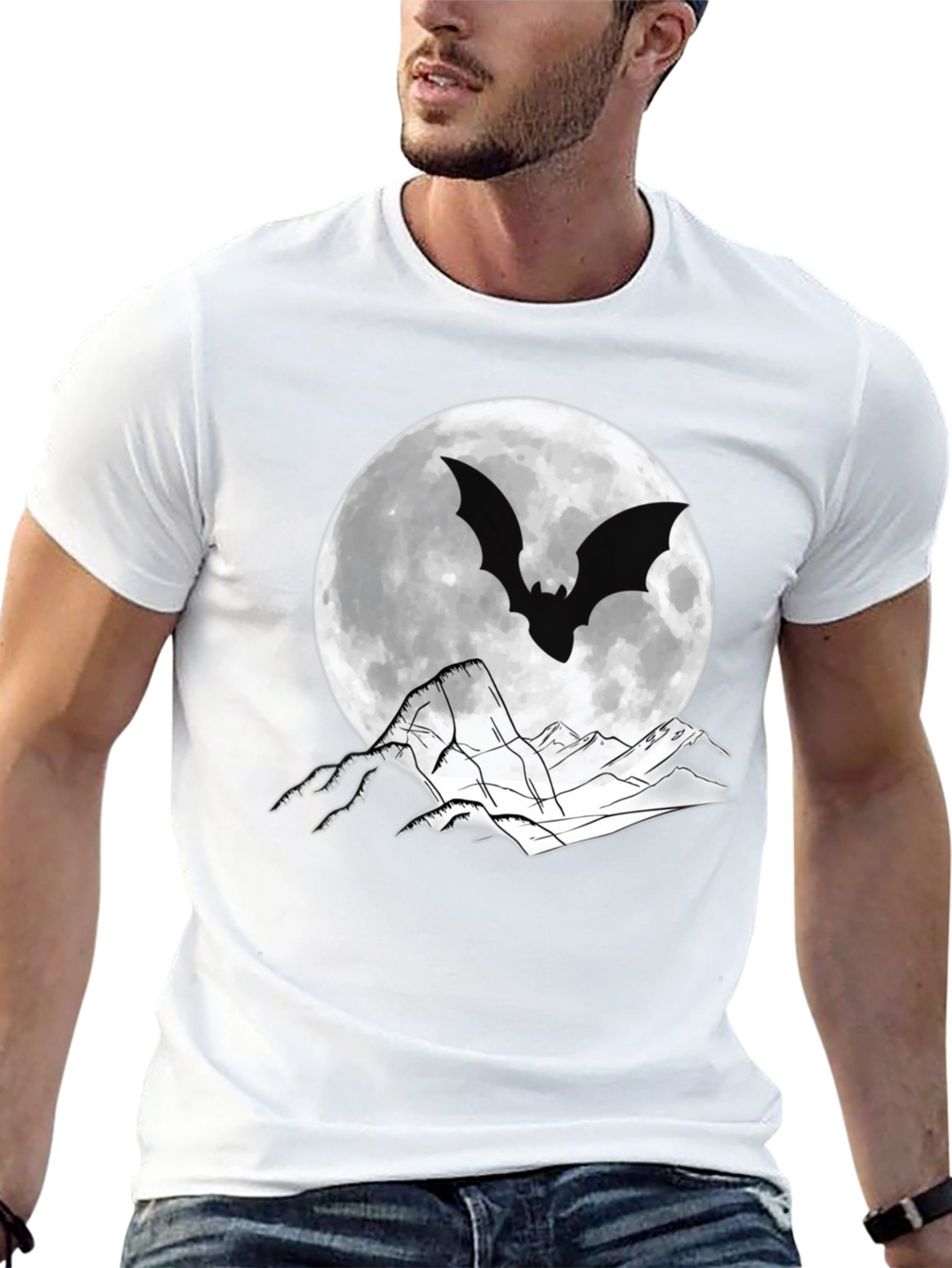 Bat Moon Graphic T-Shirt - Spooky Halloween Tee