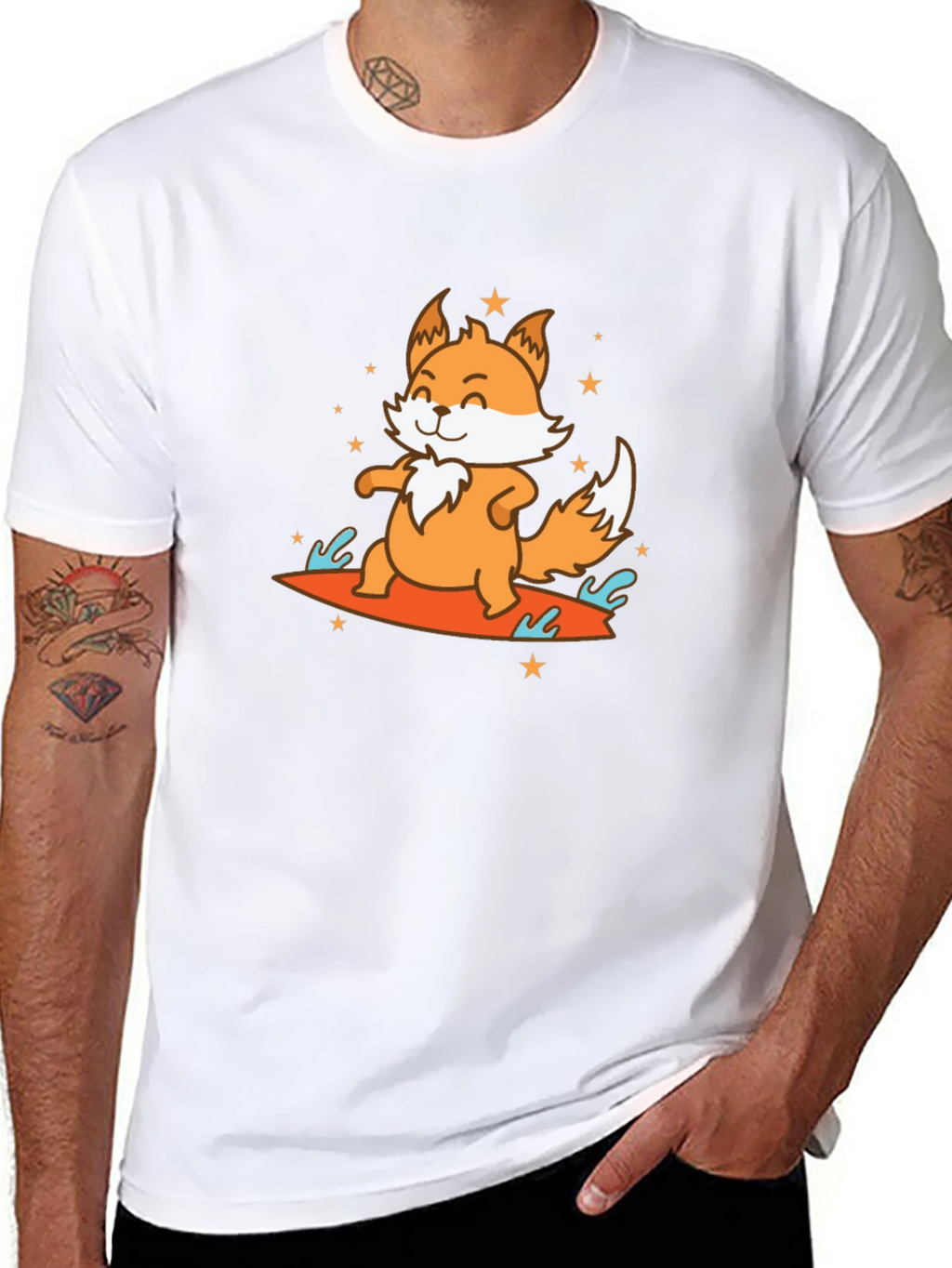 Surfing Fox Graphic Tee - Fun Animal T-Shirt