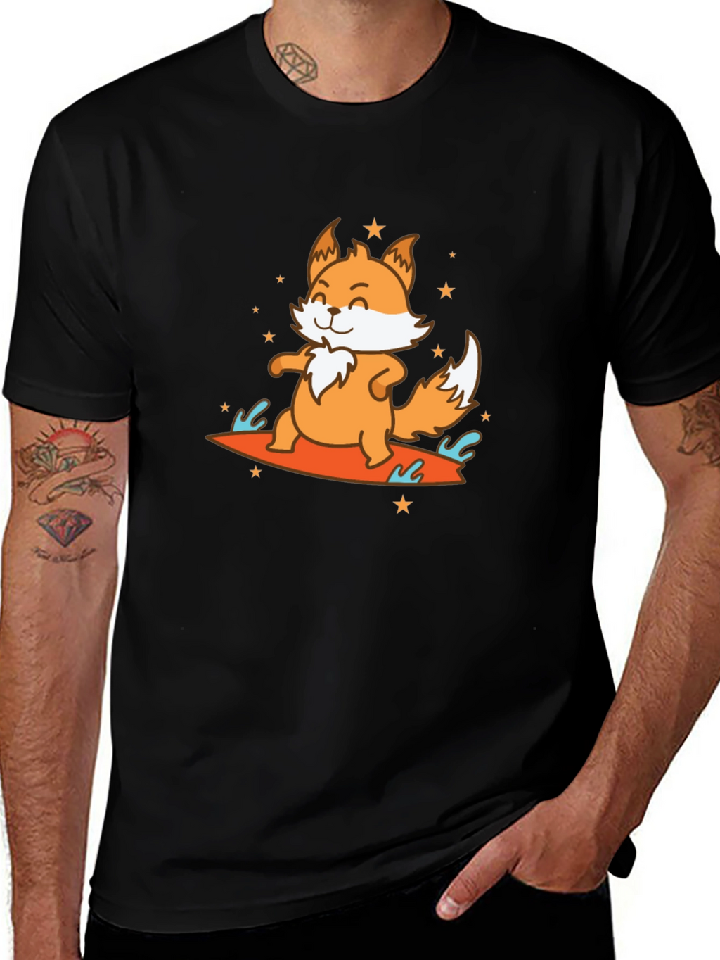 Surfing Fox Graphic Tee - Fun Animal T-Shirt