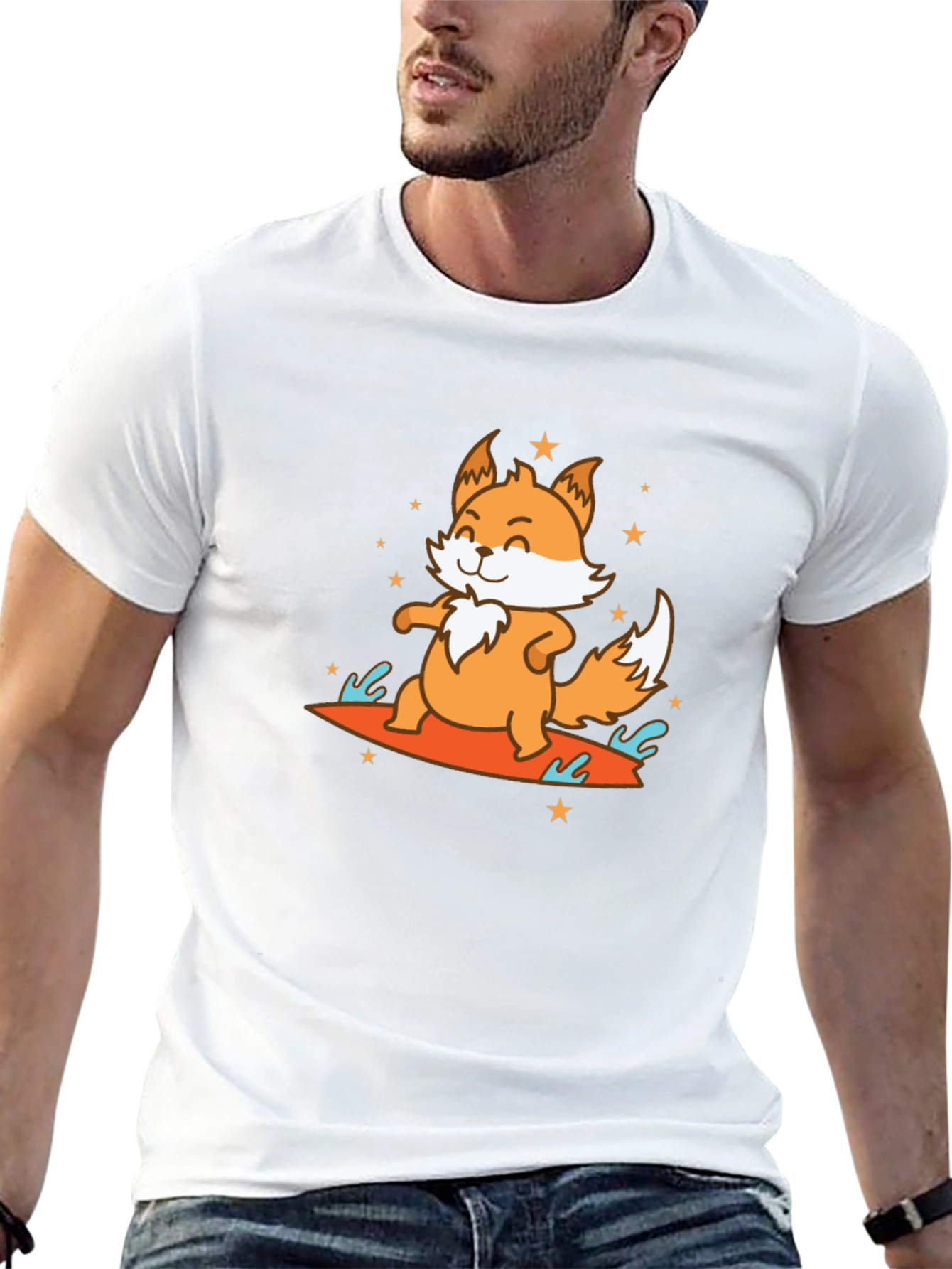Surfing Fox Graphic Tee - Fun Animal T-Shirt