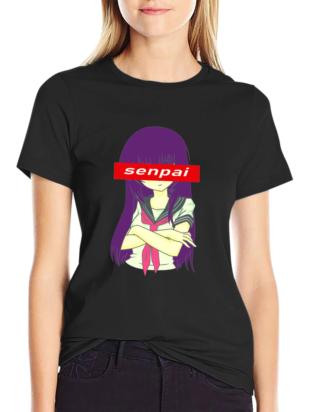 Senpai Anime Graphic Tee - Black Cotton T-Shirt