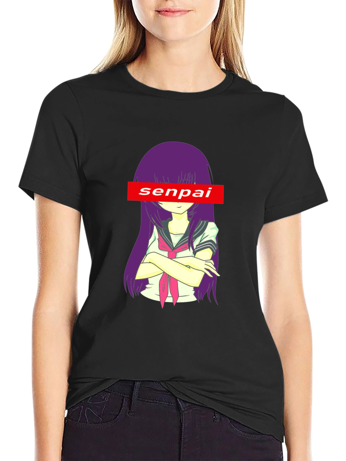 Senpai Anime Graphic Tee - Black Cotton T-Shirt