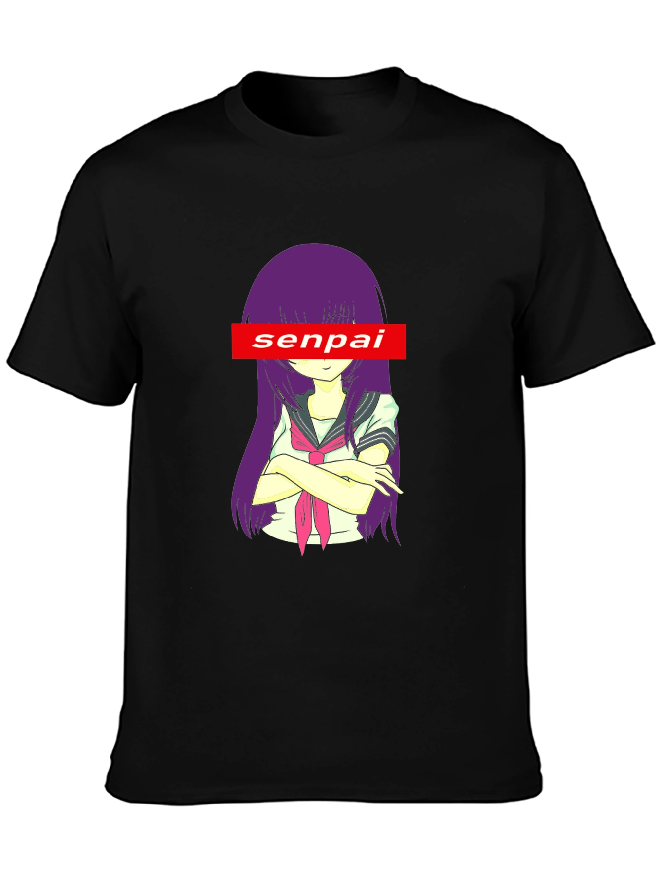 Senpai Anime Graphic Tee - Black Cotton T-Shirt
