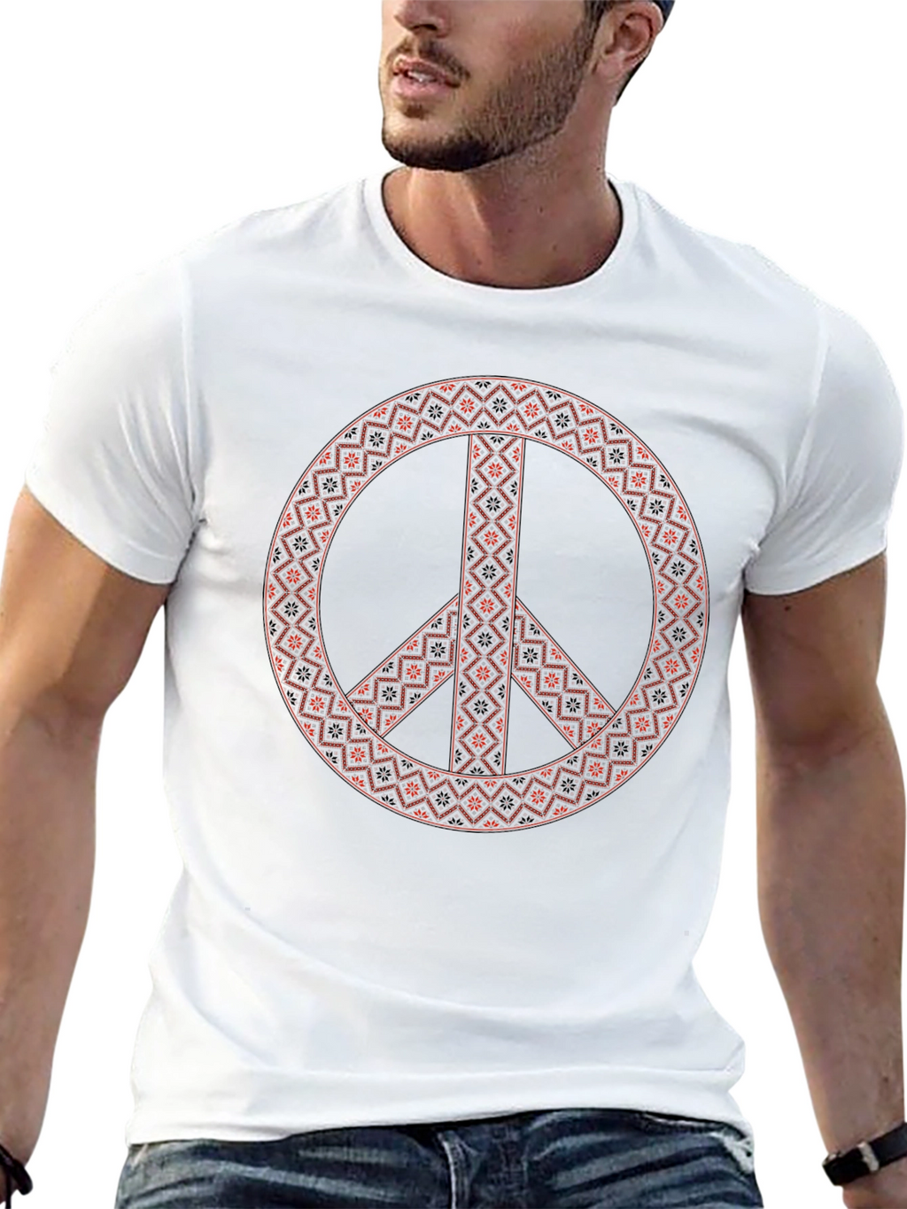 Patterned Peace Sign Graphic Tee - Casual Style