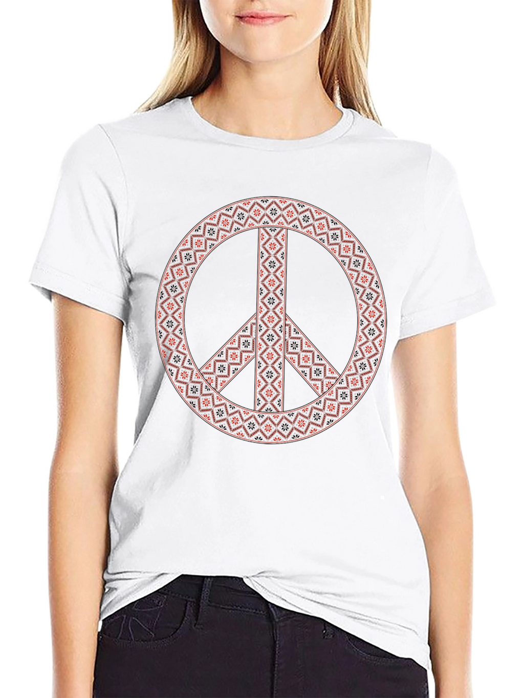 Patterned Peace Sign Graphic Tee - Casual Style