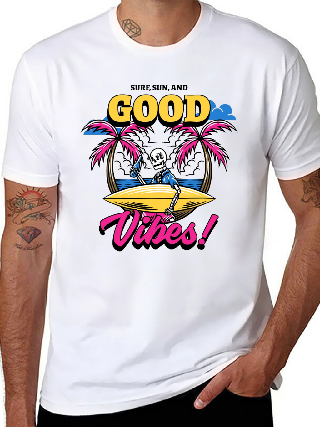 Surf Sun Good Vibes Skeleton Graphic T-Shirt