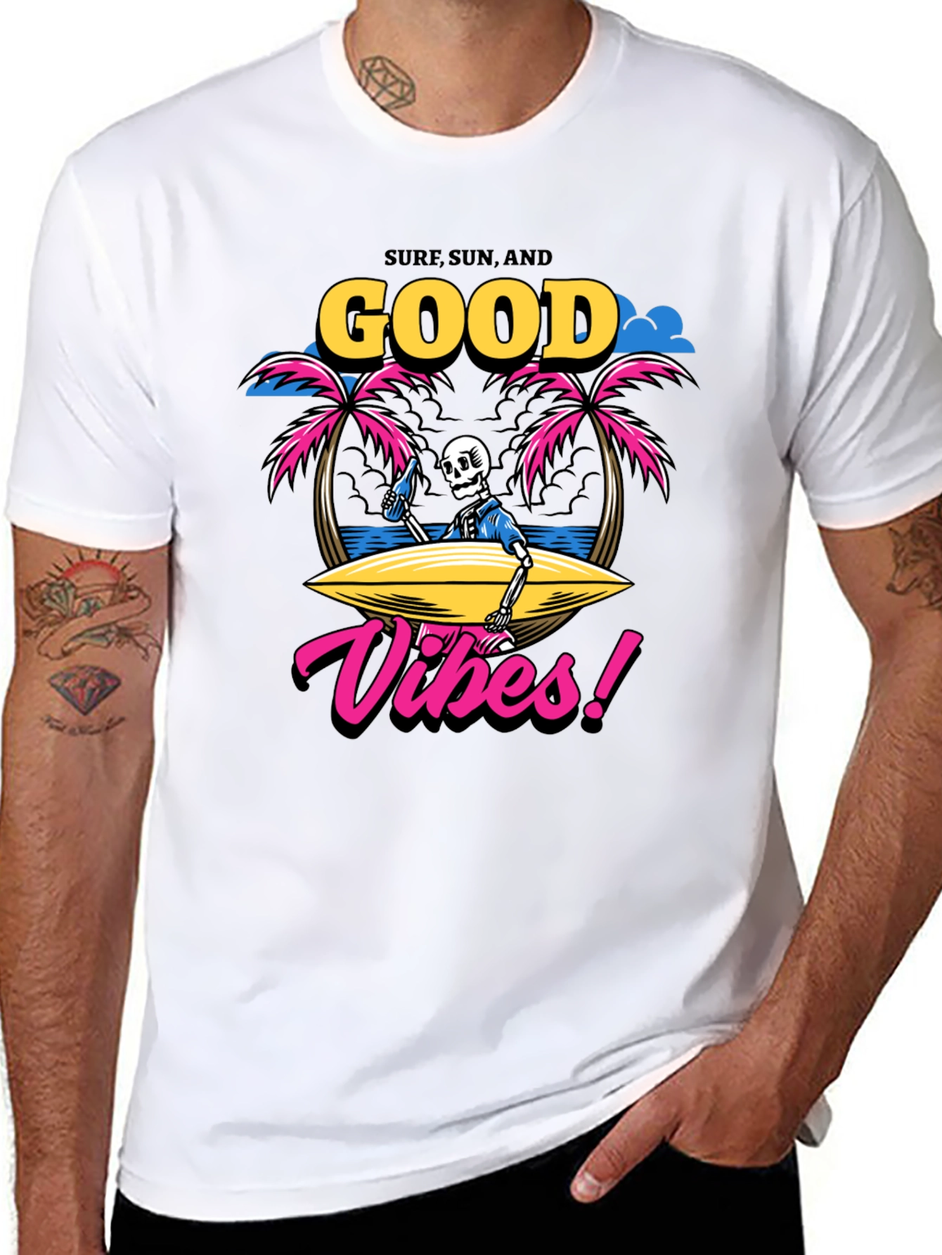 Surf Sun Good Vibes Skeleton Graphic T-Shirt