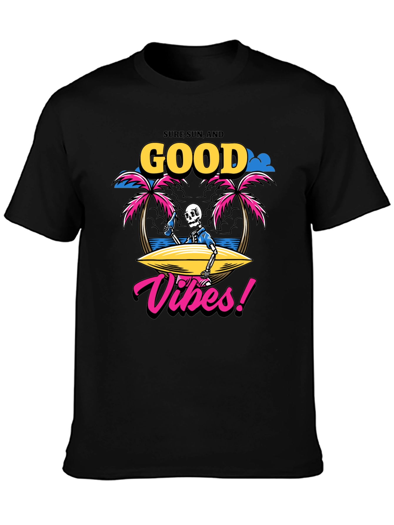 Surf Sun Good Vibes Skeleton Graphic T-Shirt
