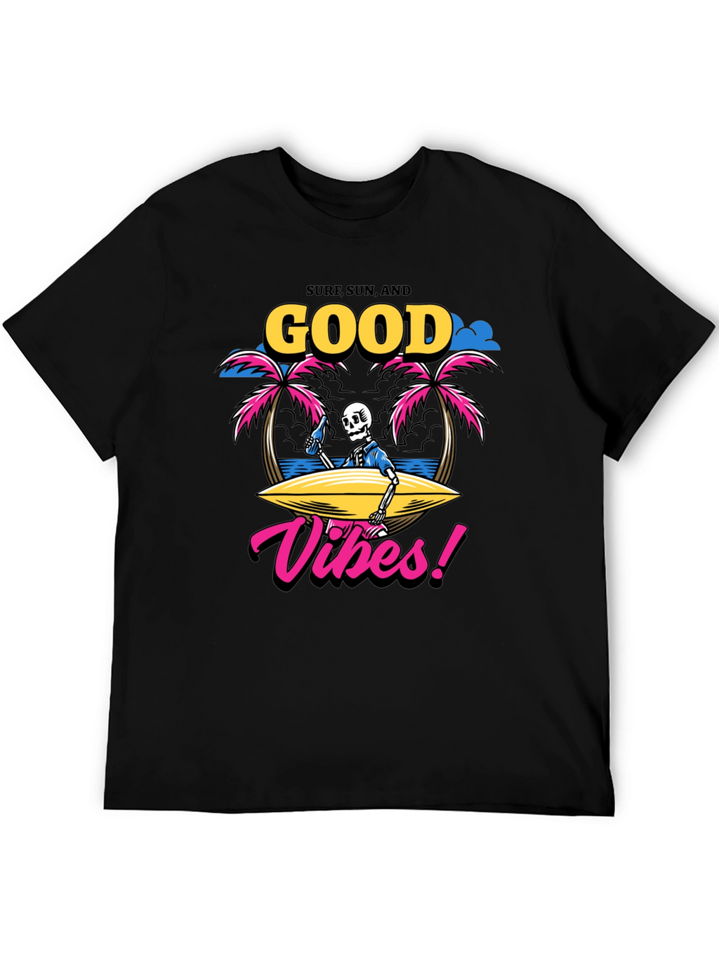 Surf Sun Good Vibes Skeleton Graphic T-Shirt